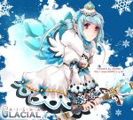 1girl aisha_(elsword) alternate_color alternate_costume blue blue_background blue_hair character_name crown drakmint dress elsword ice ice_wings juliet_sleeves long_hair long_sleeves puffy_sleeves snow solo twintails violet_eyes wand watermark web_address wings wrist_cuffs 
