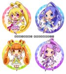  4girls :d aida_mana arm_warmers bike_shorts blonde_hair blue_eyes blue_hair boots bracelet brown_hair chibi choker cure_diamond cure_heart cure_rosetta cure_sword curly_hair dokidoki!_precure double_bun dress flower hair_flower hair_ornament hairpin half_updo heart hishikawa_rikka jewelry katsuma_rei kenzaki_makoto long_hair magical_girl multiple_girls no_nose open_mouth outstretched_arms pink_eyes ponytail precure purple_hair purple_legwear shoes short_hair shorts_under_skirt side_ponytail smile spread_arms standing_on_one_leg thigh-highs thigh_boots title_drop twintails violet_eyes yotsuba_alice 