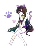  1girl aji_paba animal_ears bell breasts cat_ears cat_tail code_geass collar fake_animal_ears genderswap jingle_bell long_hair looking_at_viewer luluko paw_print simple_background solo tail v_arms violet_eyes white_background 