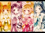  4girls aida_mana arm_warmers blonde_hair blue_eyes bow bracelet brown_eyes brown_hair choker column_lineup cure_diamond cure_heart cure_rosetta cure_sword dokidoki!_precure double_bun dress flower hair_flower hair_ornament hair_ribbon half_updo heart heart_hands hishikawa_rikka interlocked_fingers jewelry kenzaki_makoto long_hair magical_girl multiple_girls pink_eyes ponytail precure purple_hair ribbon short_hair side_ponytail smile twintails wrist_cuffs yotsuba_alice yuucho_(cololal) 