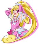  1girl aida_mana armpits blonde_hair cure_heart dokidoki!_precure heart long_hair looking_at_viewer magical_girl mtu open_mouth pink_eyes ponytail precure skirt solo white_background 