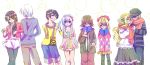  4boys 4girls aoi_toori blonde_hair blue_eyes book brown_hair catmesi coat contemporary couple date_shigezane dress flower glasses hair_flower hair_ornament hairband happy hat horizon_ariadust jacket kiyonari_ulquiaga kyoukai_senjou_no_horizon mary_stuart multiple_boys multiple_girls neshinbara_toussaint popsicle ribbon scar scarf smile sweater tenzou_crossunite thomas_shakespear violet_eyes white_hair 