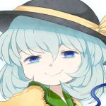  1girl blue_eyes face green_hair hat hat_ribbon irasuto-rioru komeiji_koishi ribbon short_hair smile solo touhou 