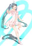  ahoge babydoll bloomers blue_eyes blue_hair carpe-diem--allegory dress hatsune_miku navel outstretched_arm shadow twintails vocaloid 