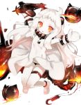  1girl airplane dress highres horns kantai_collection long_hair looking_at_viewer melompan mittens northern_ocean_hime orange_eyes pale_skin parted_lips shinkaisei-kan solo tagme white_dress white_hair 