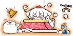  :3 bonobono_(en-rai) chibi gap hat highres inubashiri_momiji izayoi_sakuya kotatsu long_hair mofuji pyonta sleeping table tokin_hat touhou 