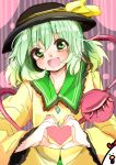  1girl green_eyes green_hair hat hat_ribbon heart komeiji_koishi long_hair long_sleeves natsu_(norari_kurari) open_mouth ribbon smile solo third_eye touhou 