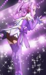 1girl boots bow bridal_gauntlets cure_sword dokidoki!_precure dress elbow_gloves gloves haruyama heart legs precure purple_hair skirt solo thigh-highs thigh_boots zettai_ryouiki 