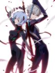  ayanami_rei bandages blue_hair evangelion:_3.0_you_can_(not)_redo grey_hair kagio_(muinyakurumi) nagisa_kaworu neon_genesis_evangelion plugsuit polearm rebuild_of_evangelion red_eyes spear weapon 