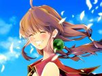  1girl blue_background brown_hair closed_eyes face grin hairband kimijima0301 lilka_eleniak long_hair low-tied_long_hair smile solo wild_arms wild_arms_2 