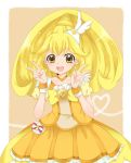  1girl blonde_hair boots choker cure_peace double_v dress kise_yayoi long_hair magical_girl open_mouth ponytail precure skirt smile smile_precure! solo tiara v wrist_cuffs yellow_dress yellow_eyes 