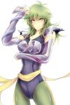  1girl armor fingerless_gloves gloves green_eyes green_hair leggings leotard long_hair mask mask_removed odawara_ai ophiuchus_shaina saint_seiya sash shoulder_pads smile snake solo 