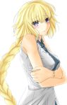  1girl blonde_hair blush bracelet braid breasts crossed_arms fate/apocrypha fate_(series) jewelry long_hair necktie ruler_(fate/apocrypha) simple_background single_braid solo violet_eyes white_background 