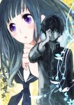  1boy 1girl black_hair chitanda_eru doraeshi hyouka long_hair oreki_houtarou school_uniform serafuku violet_eyes 