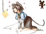  1girl all_fours animal_ears capelet cheese grey_hair heart hook long_sleeves mamoi mickey_mouse minigirl mouse_ears mouse_tail nazrin short_hair silhouette skirt smile socks solo tail touhou 