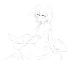  1girl absurdres animal_ears barefoot dress highres inaba_tewi lineart looking_at_viewer monochrome rabbit rabbit_ears short_hair sitting solo tail toosaka_asagi touhou 