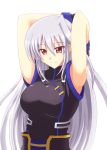  1girl armpits arms_up azumaya_hironaru bare_shoulders breasts gloves large_breasts long_hair lyrical_nanoha mahou_shoujo_lyrical_nanoha mahou_shoujo_lyrical_nanoha_a&#039;s mahou_shoujo_lyrical_nanoha_the_movie_2nd_a&#039;s reinforce silver_hair smile solo 