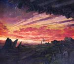  cityscape clouds cola_(gotouryouta) creature holding_hands original rock ruins scenery sky skyline star_(sky) sunset 