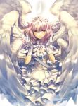  1girl angel angel_wings bun-o dress feathers long_hair original pink_hair solo wings 