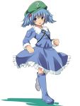  1girl blue_eyes blue_hair boots hair_bobbles hair_ornament hat kawashiro_nitori key open_mouth sen&#039;yuu_yuuji short_hair skirt skirt_set solo touhou twintails two_side_up 