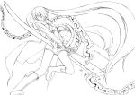  1girl bikini_top black_rock_shooter black_rock_shooter_(character) boots coat katana lineart long_hair midriff monochrome navel shorts solo sword tamago-kiiroi twintails very_long_hair weapon 