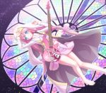  barefoot bass_guitar blue_eyes bow cross habit hadi hair_bow instrument jewelry long_hair necklace nun original pink_hair robe skirt stained_glass star_(sky) twintails 