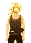  ahoge belt blonde_hair braid edward_elric fullmetal_alchemist ichic long_hair pants ponytail solo yellow_eyes 