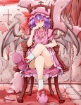  1girl chair dress karamoneeze pink_dress red_eyes remilia_scarlet sitting solo touhou violet_eyes 