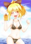  1girl bikini blonde_hair breasts kurodani_yamame looking_at_viewer open_mouth smile solo swimsuit takorice touhou 
