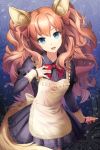  animal_ears apron blue_eyes bow dress frilled_dress frills grin hair_bow hair_ribbon isfeldt j-p juliet_sleeves long_hair long_sleeves lowres open_mouth orange_hair outstretched_hand pleated_dress puffy_sleeves ribbon smile sword_girls tail very_long_hair wavy_hair 