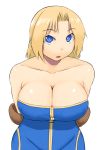  1girl arms_behind_back blonde_hair blue_eyes breasts collarbone final_fantasy final_fantasy_tactics large_breasts leaning_forward looking_at_viewer monk_(fft) open_mouth simple_background skindentation solo tsukudani_(coke-buta) white_background 
