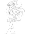  1girl alternate_hair_length alternate_hairstyle highres kagamine_rin kamo_(hase) lineart long_hair looking_at_viewer monochrome skirt smile solo vocaloid 