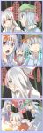  3girls bamboo blue_eyes blue_hair bow comic frown fujiwara_no_mokou hair_bobbles hair_bow hair_ornament hair_over_one_eye hat kamishirasawa_keine kawashiro_nitori key long_hair multiple_girls open_mouth red_eyes short_hair shuga_(soranote) silver_hair suspenders touhou translation_request 