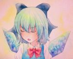  1girl blue_eyes blue_hair bow cirno closed_eyes hair_bow highres ice ice_wings open_mouth solo touhou traditional_media watercolor_(medium) wings yuyu_(00365676) 