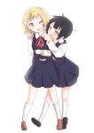  2girls black_hair blonde_hair blush cheek_poke green_eyes kitashirakawa_tamako multiple_girls open_mouth poking school_uniform simple_background skirt tamako_market tokiwa_midori tsubushimame_(tiruno) young 