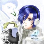   arisato_minato blue_hair coat earmuffs mochizuki_ryouji persona persona_3 grey_eyes snowman winter  
