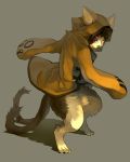  bad_id blazblue cat cat_hood eyepatch grey_background highres hood jubei_(blazblue) male multiple_tails tail 