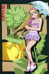  anklet bandeau blonde_hair blue_eyes earrings flower fullmetal_alchemist hairdressing highres jewelry long_hair midriff sandals skirt tubetop umbrella winry_rockbell 