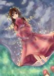  79_(artist) axis_powers_hetalia bad_id bell brown_eyes brown_hair dress fireflies highres long_hair long_sleeves puddle reflection sevennine taiwan_(hetalia) 