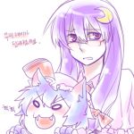  bespectacled cat_ears chibi crescent crescent_moon glasses hat korean long_hair moon nervous patchouli_knowledge purple_hair remilia_scarlet rex_k short_hair touhou translated translation_request 