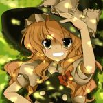  bad_id blonde_hair bow braid bust grin hair_bow hands hat kirisame_marisa long_hair lucie smile solo touhou witch_hat yellow_eyes 