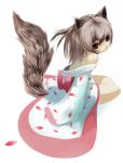  bare_shoulders japanese_clothes kimono liki looking_back petals red_eyes sitting tail 