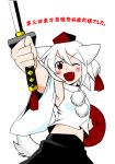  blush foreshortening hands hat inubashiri_momiji ranshin smile sword tokin_hat touhou weapon wink wolf_ears 
