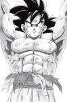  :&lt; abs angry armpits black_hair dragonball dragonball_z monochrome muscle son_goku torn_clothes 