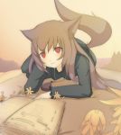  book brown_hair flower holo jewelry liki long_hair lying necklace on_side red_eyes spice_and_wolf tail wolf_ears 