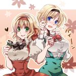  2girls axis_powers_hetalia belgium_(hetalia) blonde_hair blue_eyes bow breasts chocolate flower green_eyes hairband heart multiple_girls short_hair ukraine_(hetalia) 