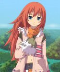  belt gloves jacket long_hair looking_at_viewer midriff minayu navel open_clothes open_jacket red_hair redhead rune_factory rune_factory_3 scarf smile solo toona 