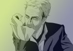  bad_id facial_hair formal gradient gradient_background green gregory_house house_m.d. male monochrome mouth_hold purple stubble 
