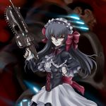  black_hair bow coyote_ragtime_show crossover gears_of_war gothic gun hair_ribbon lancer_(weapon) long_hair luger marcus_fenix puspus red_eyes ribbon thumbs_down weapon 