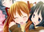  blue_hair braid brown_hair closed_eyes hug kanon long_hair minase_akiko minase_nayuki sawatari_makoto twintails wadapen 